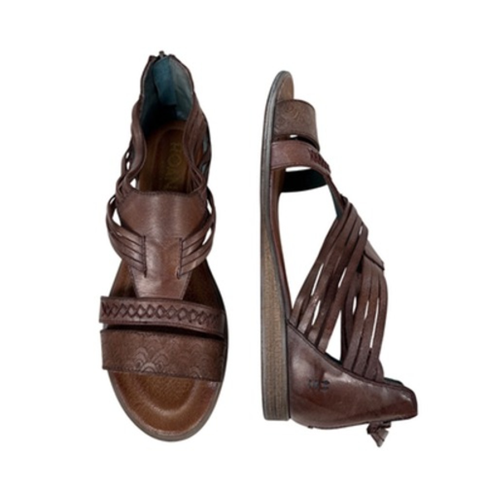 Roan Bed Stu Alumnus Sandals Womens 8 Brown Leather‎ Gladiator Back Zip Flat